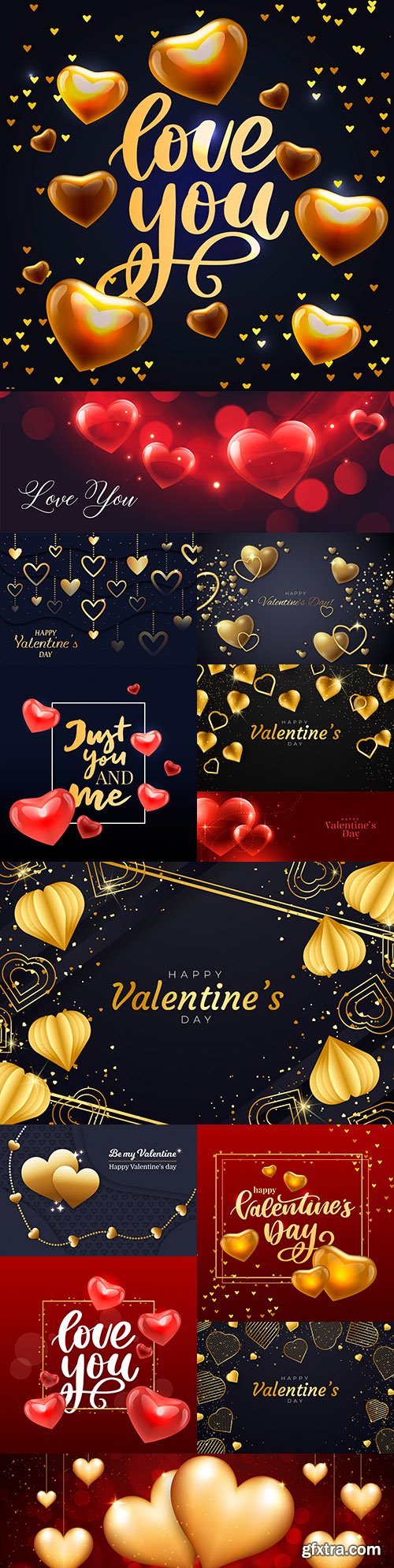 Valentine's Day romantic golden hearts and elements illustration