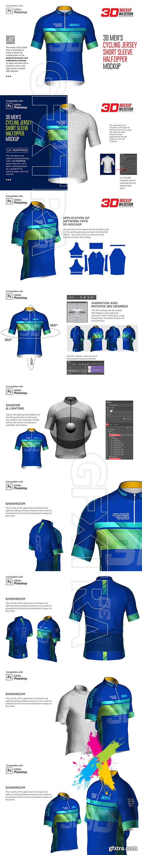 CreativeMarket - 3D Men\'s Cycling Jersey Half-zip SS 5539685