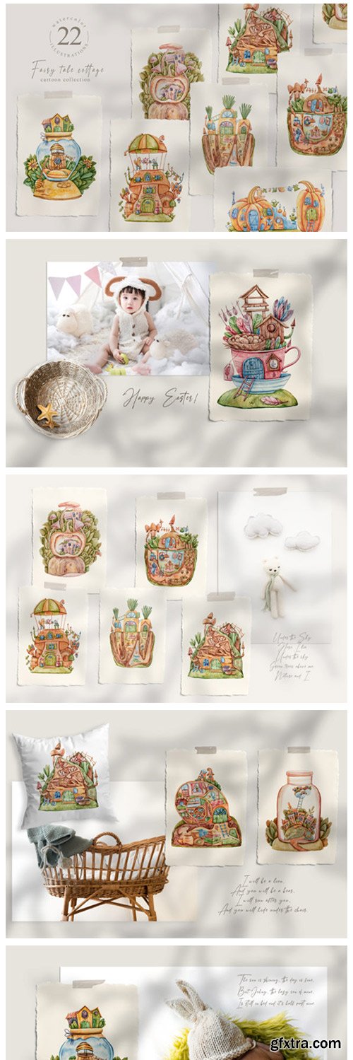 Watercolor Fairy Houses Clipart BUNDLE 7238665