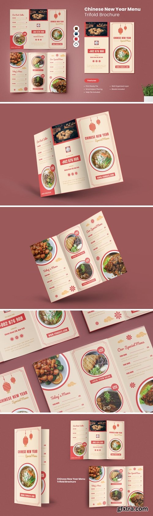 Chinese New Year Menu Trifold Brochure