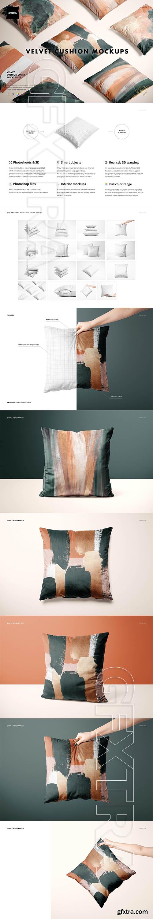 CreativeMarket - Velvet Cushion Cover Mockup Set 5766933