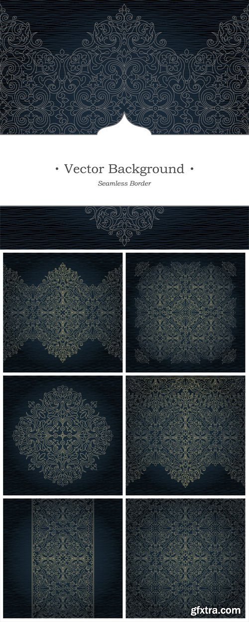 Gold patterns on a dark background in vector