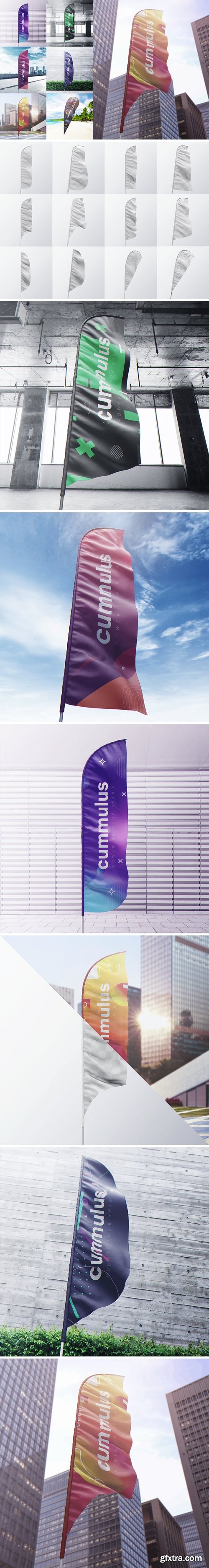 Quill Blade Teardrop Feather Bow Sail Flag MockUp