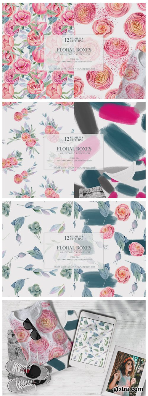 Floral Boxes. Seamless Patterns Set 7063909