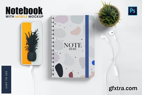 Note Book with Mobile Mockup