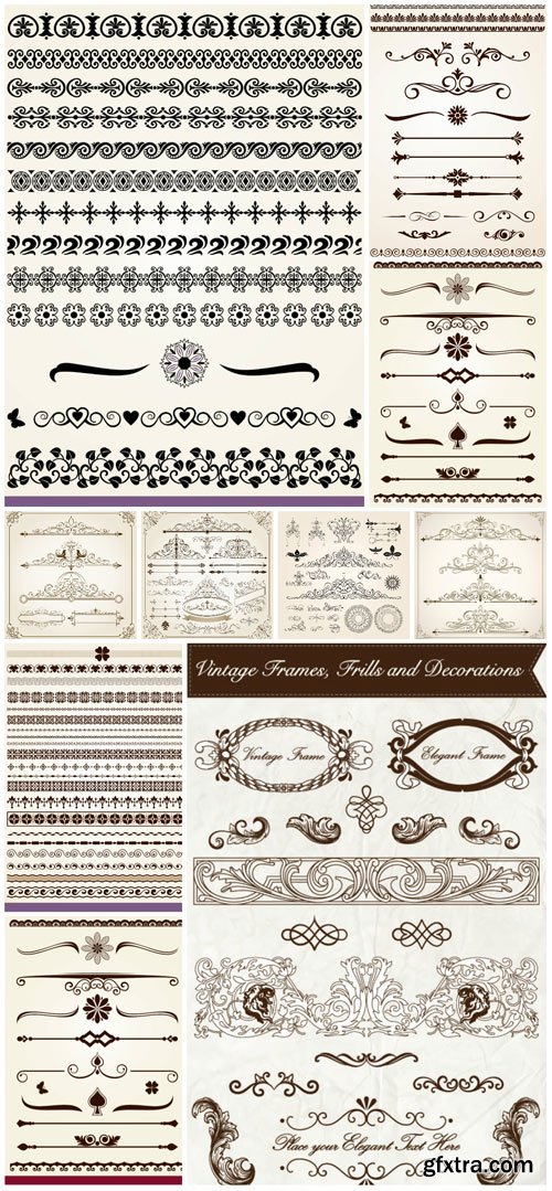 Ornaments, borders and patterns in vector