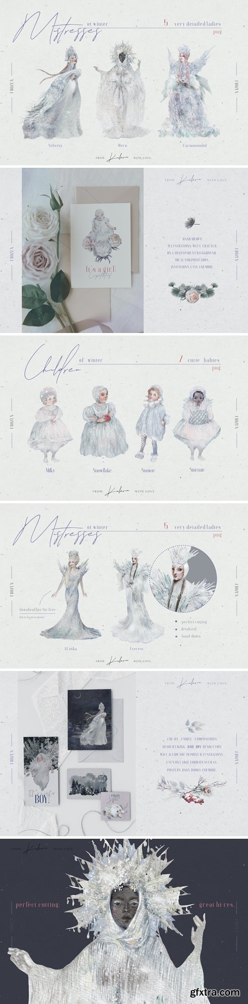 Winter ladies - watercolor ladies and babies