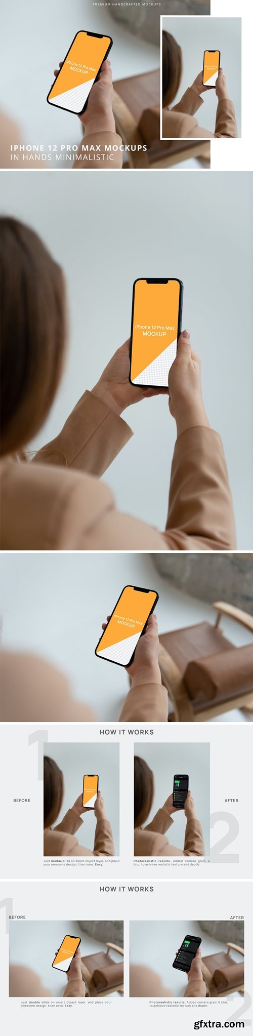 iPhone 12 Pro Max in Hands Minimalistic Mockups