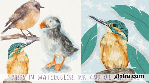  Find your style: paint bird in watercolor, ink, oil painting in Procreate - digital art+free brushes