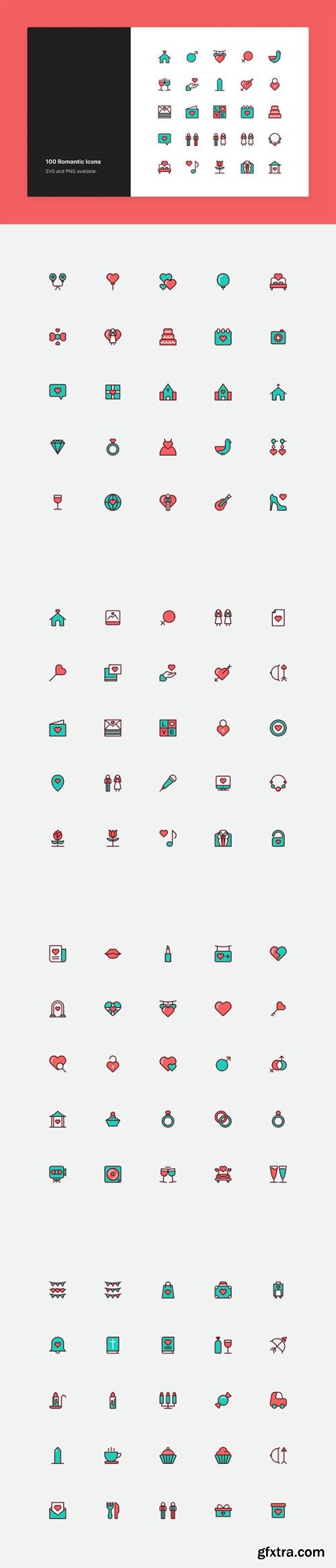 Romantic & Love Icon Set - Color Style