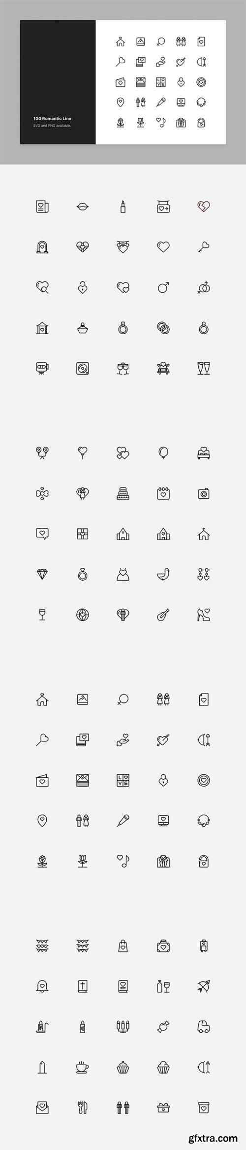 Romantic & Love Icon Set - Line Style