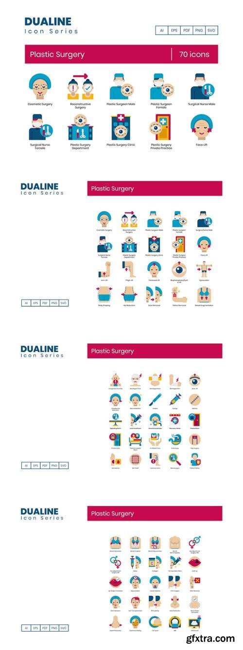 70 Plastic Surgery Icons - Dualine Flat Series