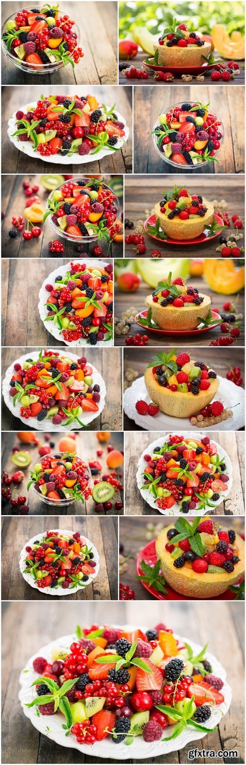 Fruit salad, fresh dessert, healthy - 15xHQ JPEG