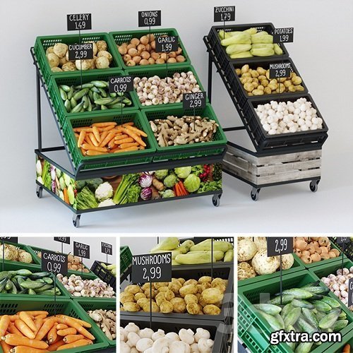 Racks with vegetables 3d models