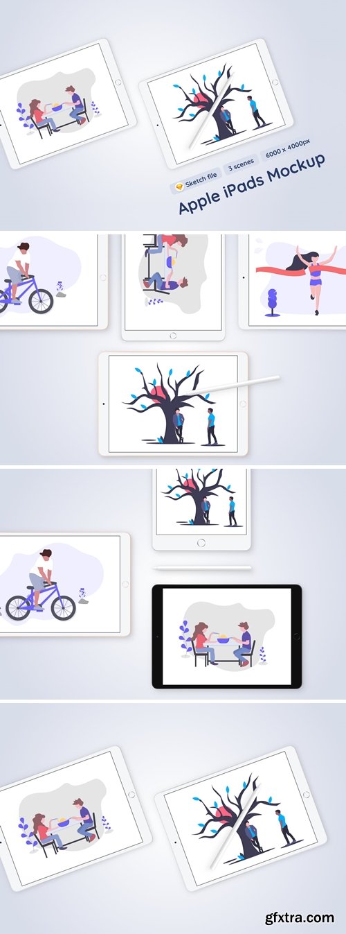 Apple iPads with Apple Pencil Mockups - 3 scenes