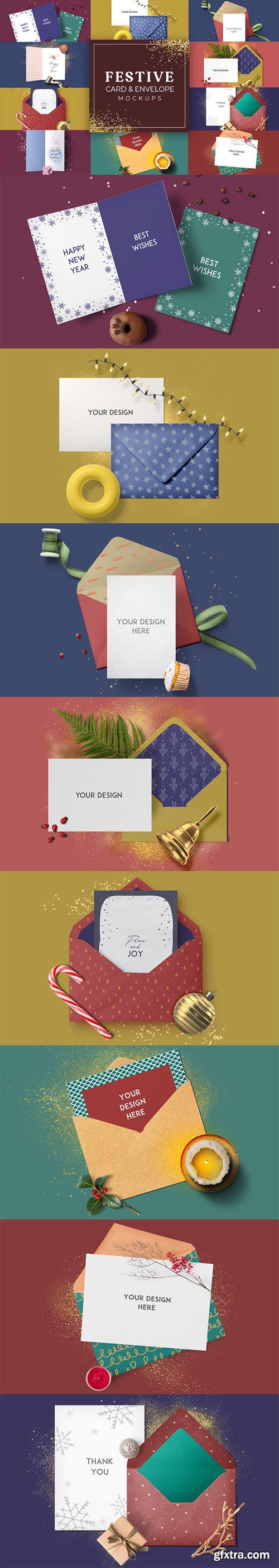 10 Festive Card & Envelope PSD Mockups Templates Collection