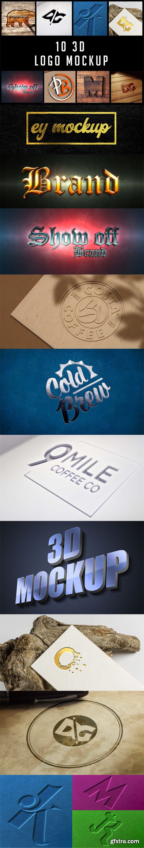 10 3D Logo PSD Mockups Templates Collection