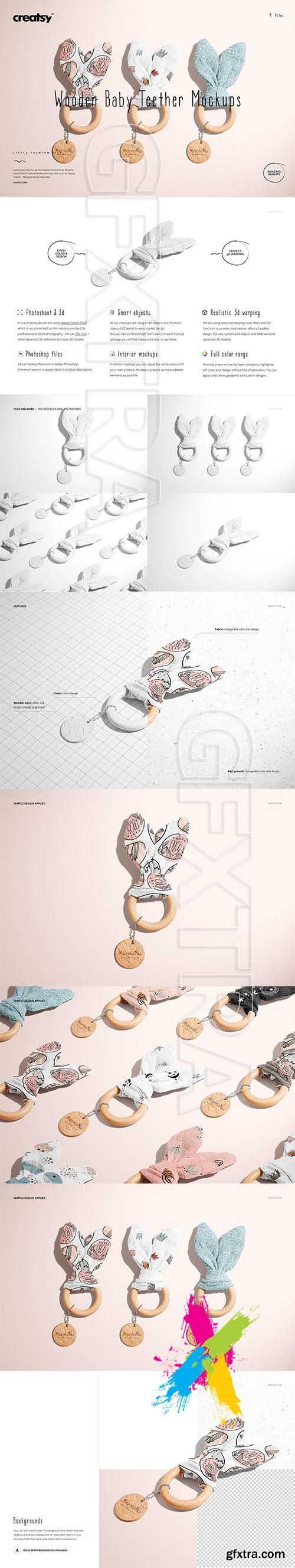 CreativeMarket - Wooden Baby Teether Mockup Set 5796385