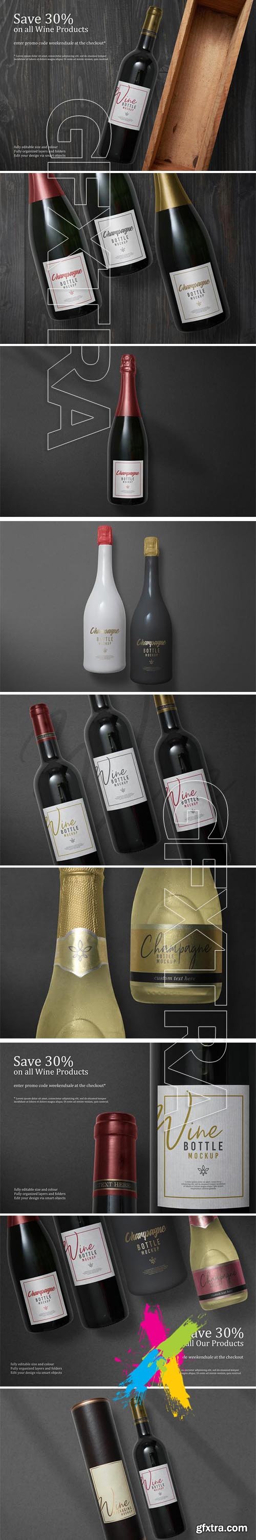 Wine and champagne nottle mockup