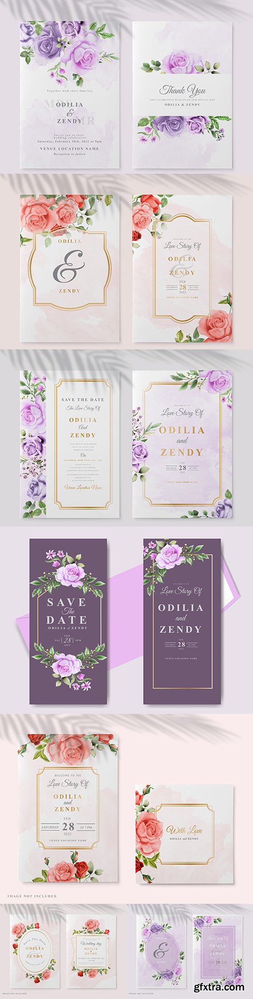 Beautiful floral painted wedding invitation card
