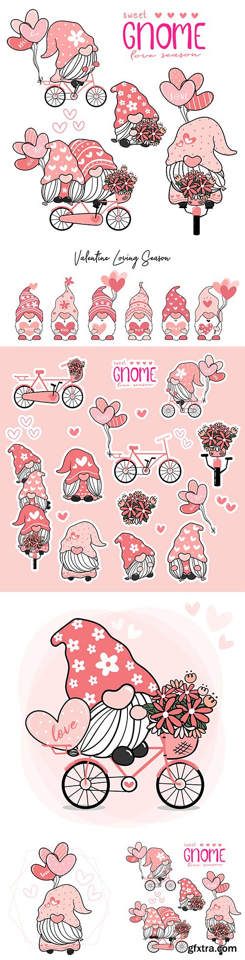 Cute valentine gnome illustration and label for printing
