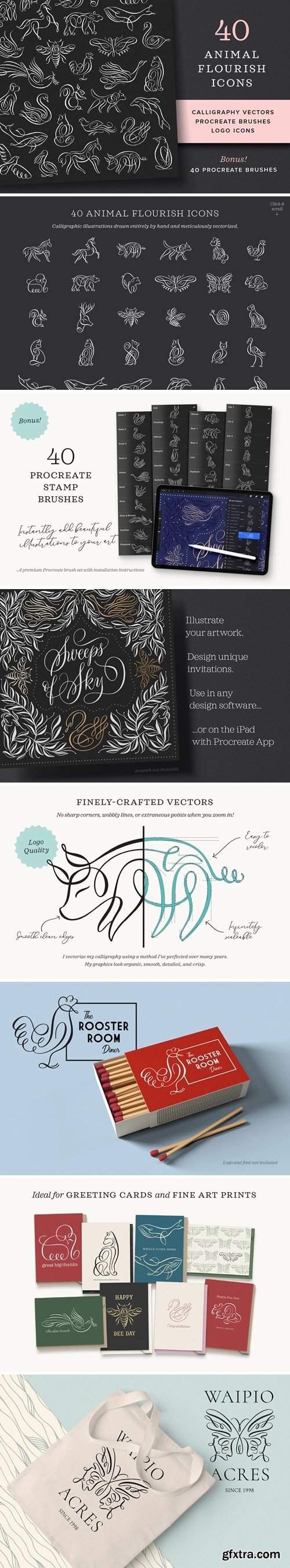 CreativeMarket - Animal Flourish Icons & Brushes 5783338