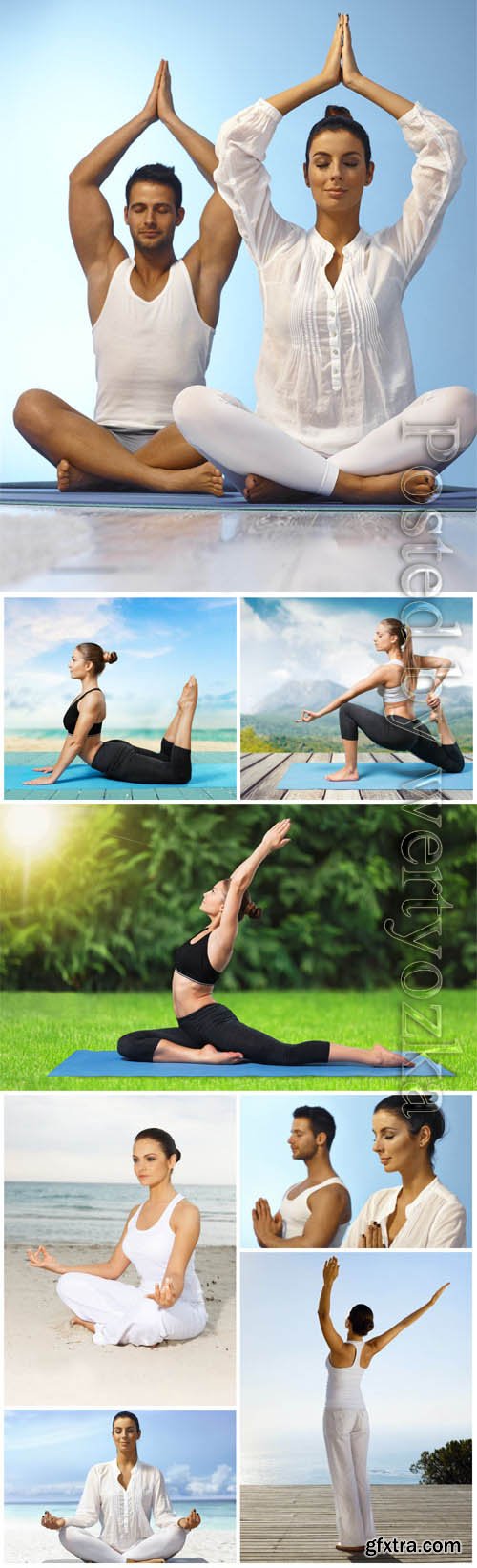 People doing yoga stock photo