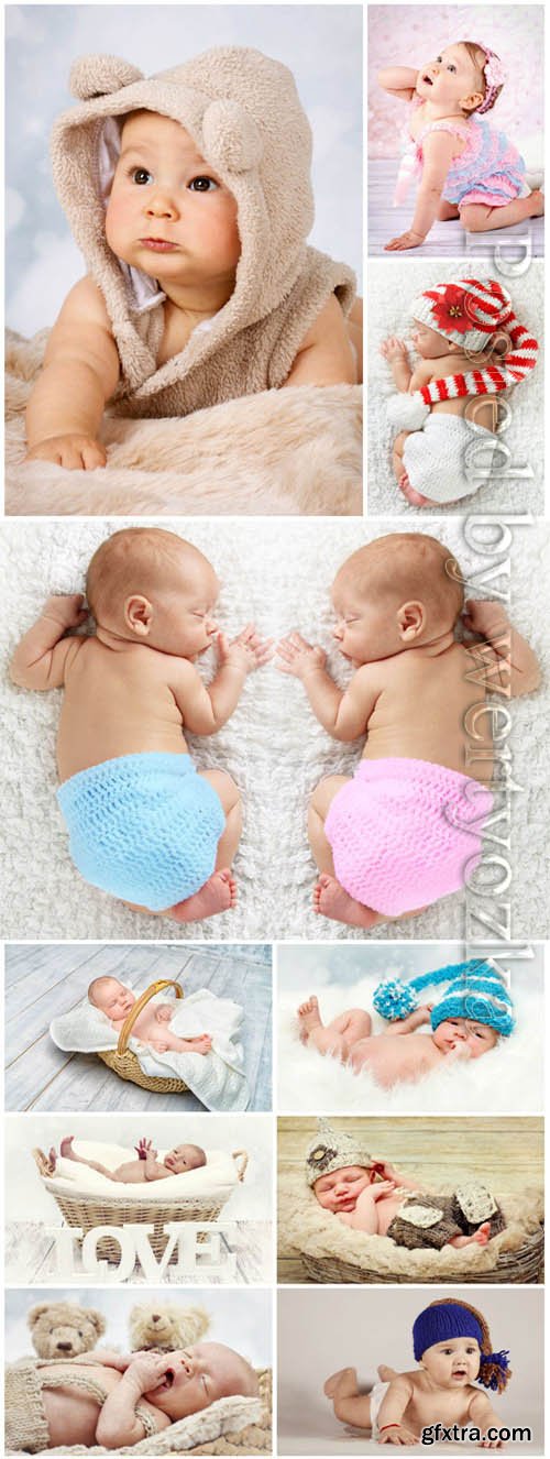 Newborn babies posing in studio stock photo