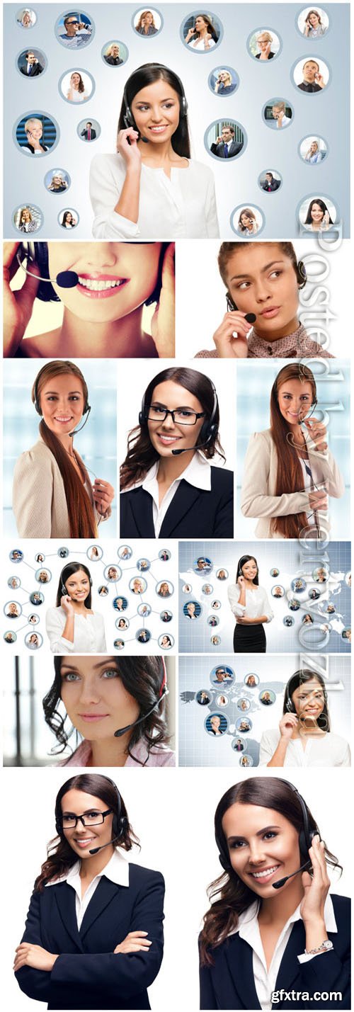 Female operators with a smile on their face stock photo