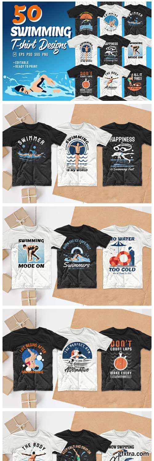 Swimming T-shirt Designs Bundle 8267255