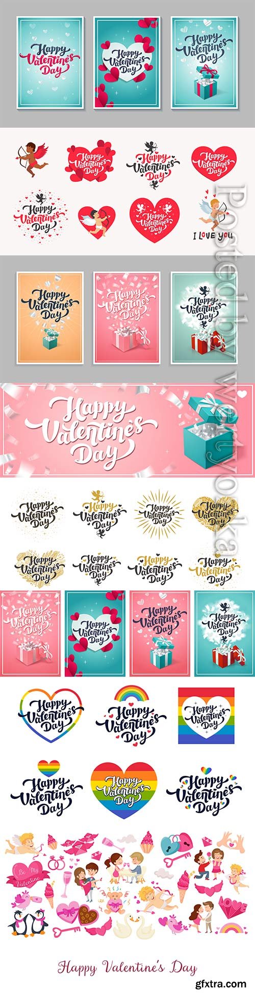 Valentine's day greeting cards, love day cards or stickers