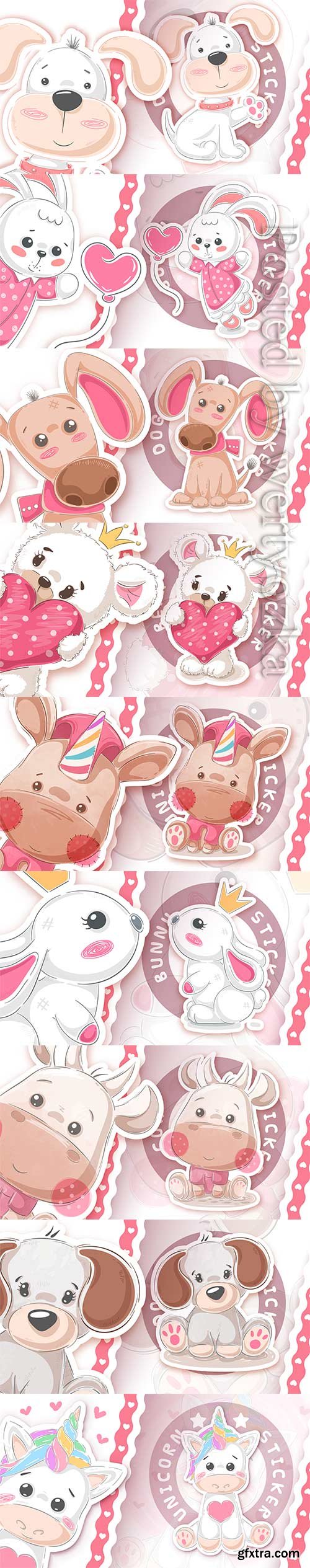 Animals with heart vector sticker