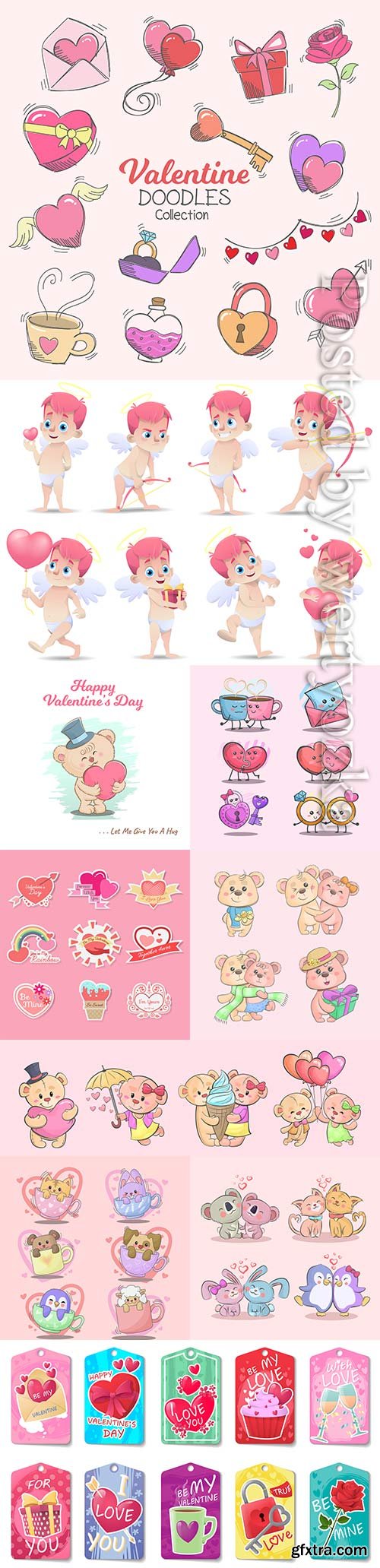 Happy valentine's day doodle icons and elements collection