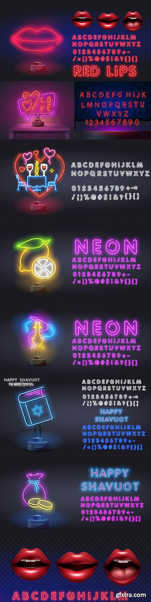 Neon style logo and signage with decorative fon