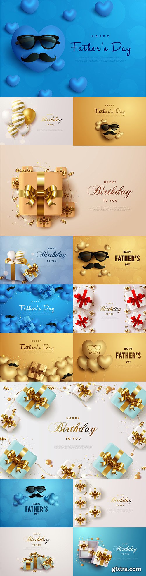 Birthday and father's day holiday illustrations with gifts
