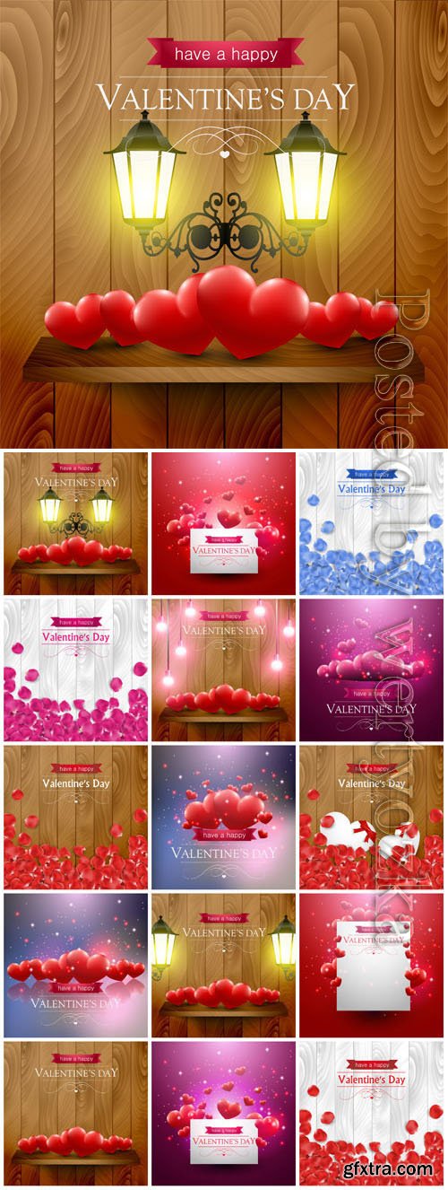 Backgrounds with hearts and lanterns for valentine's day in vector