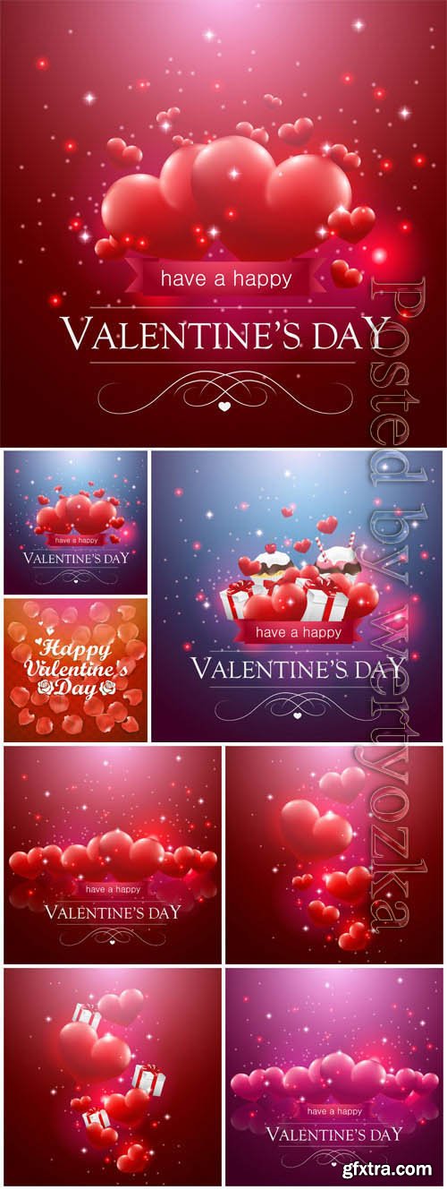 Shining hearts for valentine's day in vector