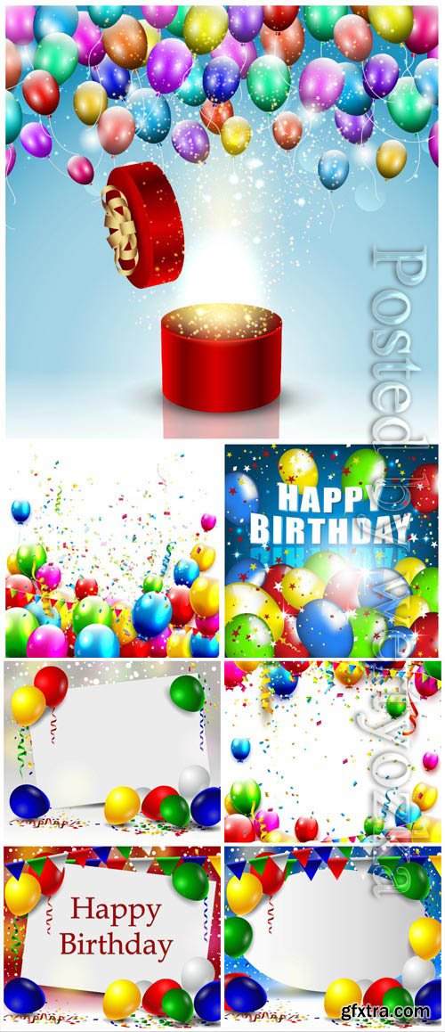 Festive backgrounds with balloons, birthday in vector