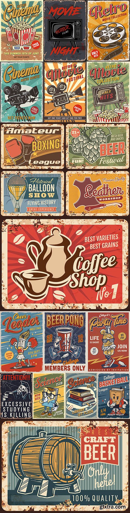 Retro signage design style rusty metal plate illustration
