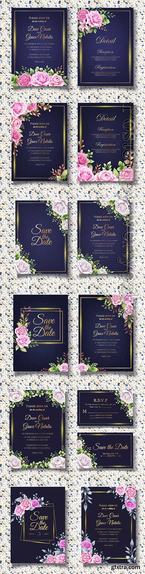 Floral wedding invitation vector template