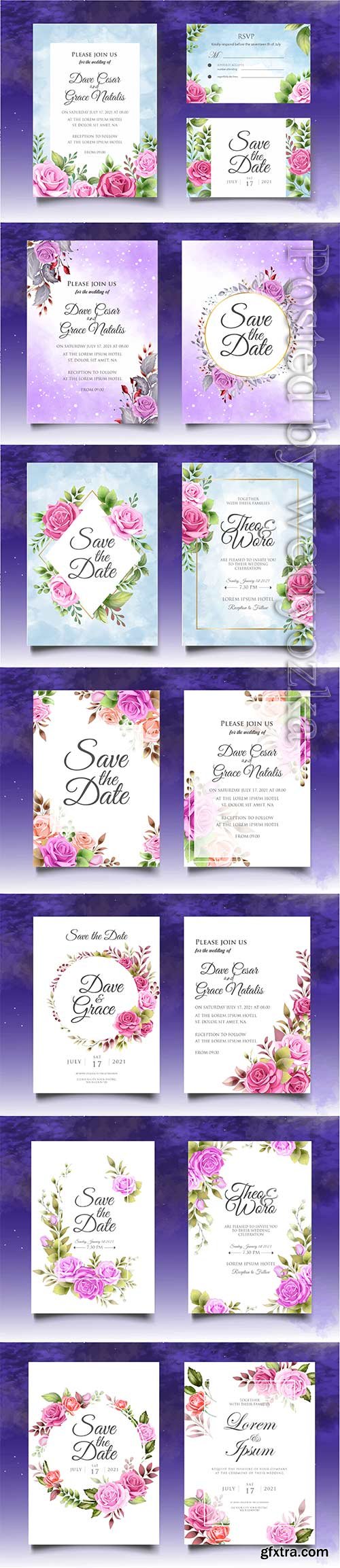 Luxury floral wedding invitation vector template