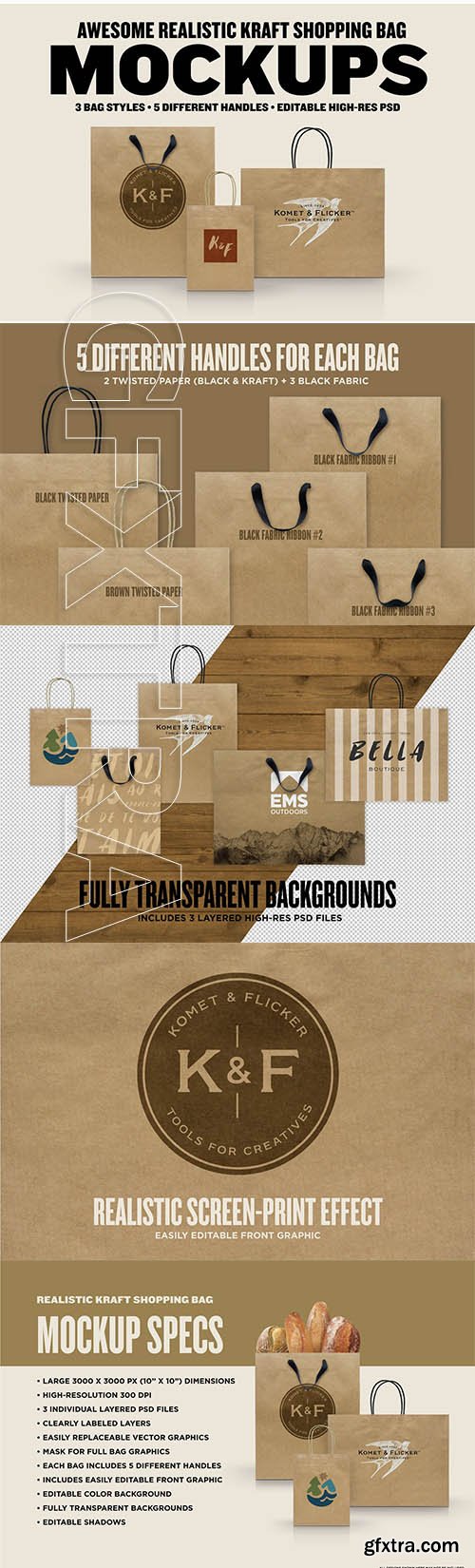 CreativeMarket - Realistic Kraft Shopping Bag Mockups 5819572