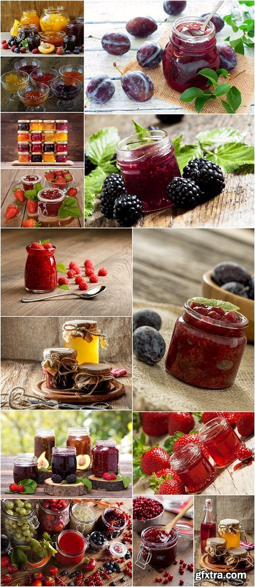 Various jars of fruit jam - 14xHQ JPEG