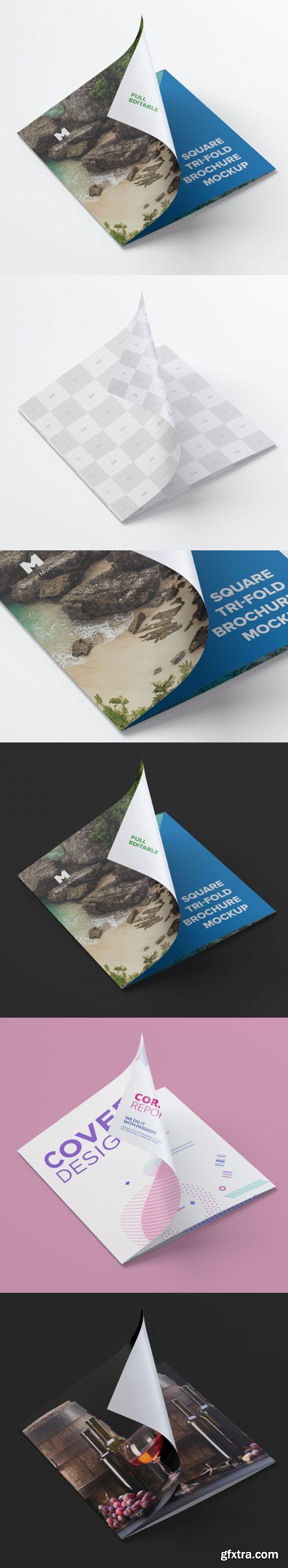 Square Tri-Fold Brochure PSD Mockup Template