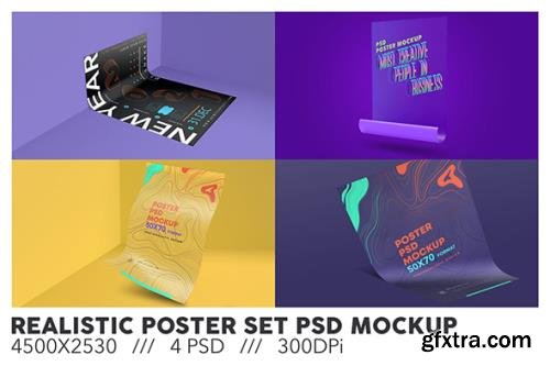 Realistic Poster Set PSD Mockup
