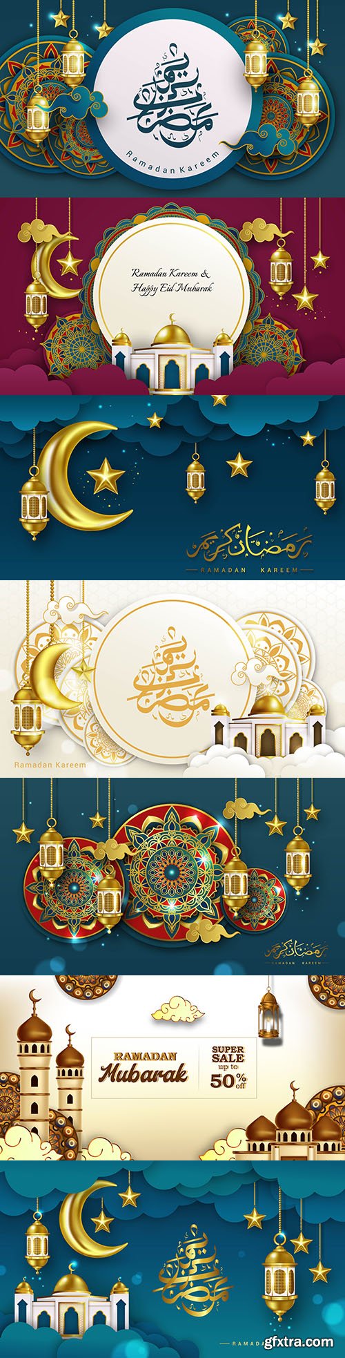 Ramadan Kareem and Eid Mubarak banner design background 
