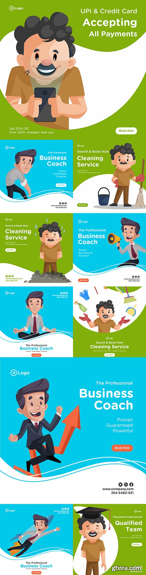 Cleaning banner design with cleaning equipment and businessman
