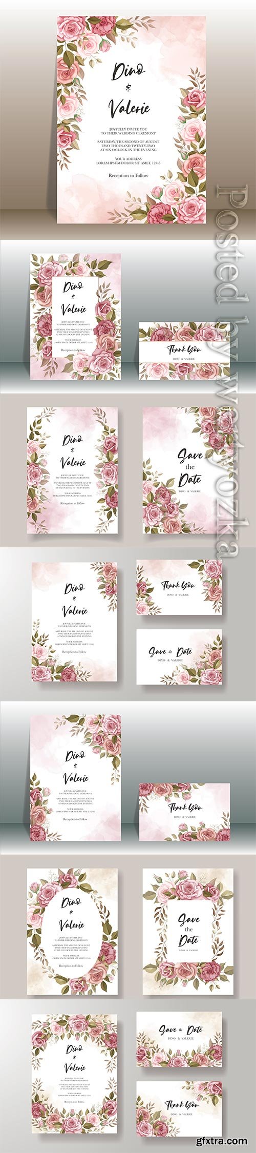 Beautiful wedding invitation card with rose decoration