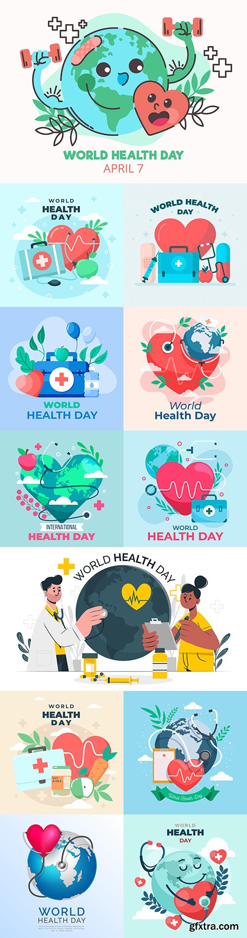 World health day with planet and heart illustration flat design
