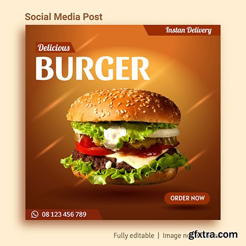 Burger sale social media post advertising template